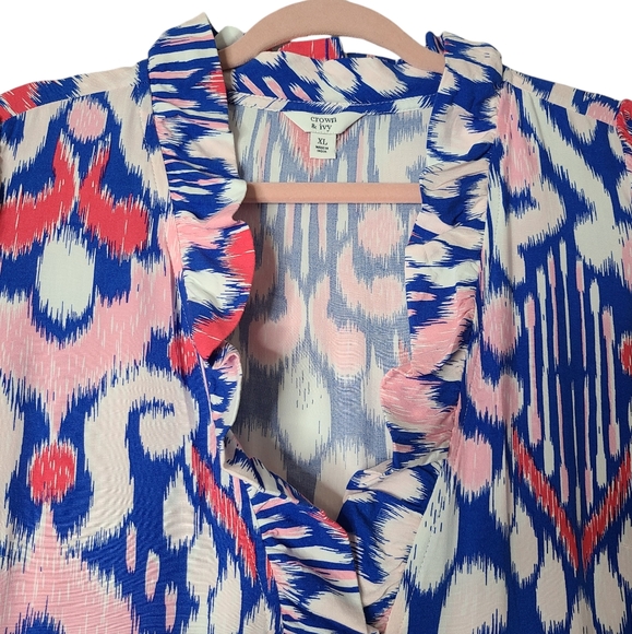 Crown & Ivy Maxi Dress Blue Ikat Print Dress Pink, Baby Pink, Blue White XL - Picture 6 of 7